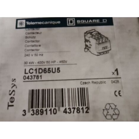 Schneider LC1D65U5 30kW , 240V Contacteur 3P, LC1D65, TELEMECANIQUE