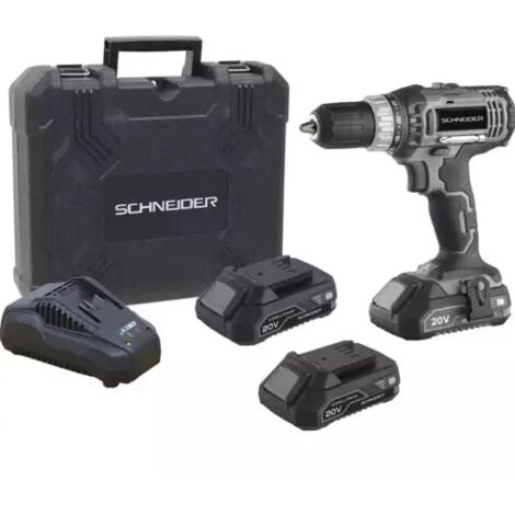 Schneider – Perceuse-visseuse 20V avec 2 batteries 2Ah Li-ion – Couple 35Nm – Mandrin 13mm pour perçage acier et bois – Coffret de rangement inclus