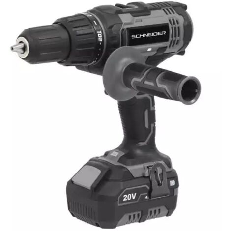 Schneider – Perceuse-visseuse à percussion 20V avec 2 batteries 4Ah – Couple 50Nm – Mandrin 13mm pour perçage acier et bois – Coffret de rangement inclus