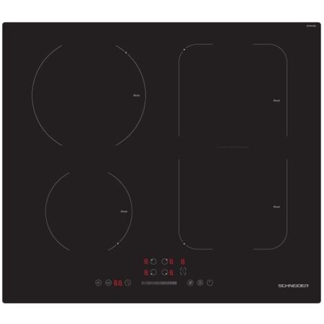 Schneider – Plaque induction encastrable 4 foyers dont 1 flexible – Puissance 7400W – Commandes frontales slider – Dimensions 59x52cm - SCTI641SSL-SCHNEIDER