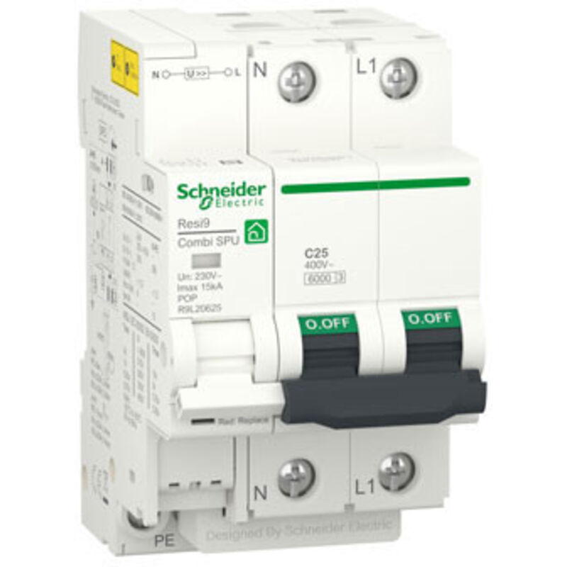 SCHNEIDER R9L20625 Limiteur de surtensions transitoires et permanentes Combi SPU 1P+N 25A Resi9