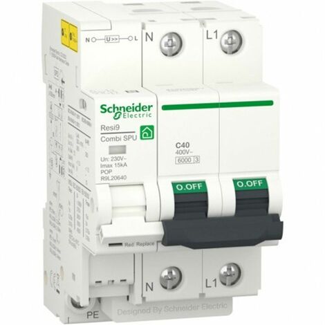 SCHNEIDER ELECTRIC Protector combinado contra sobretensiones Combi SPU 1P+N 40A Resi9 Schneider R9L20640