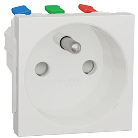 Schneider Unica NU305918 Weiße Steckdose 2 p+t Standard französisch 90° Schnellkupplung durchgehend - nur Mechanismus