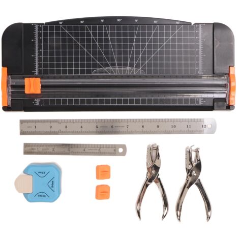 Schneideset fürs Büro: Papierschneider, 3-in-1-Locher, 6/12-Zoll-Stahllineale und Ersatzklingen