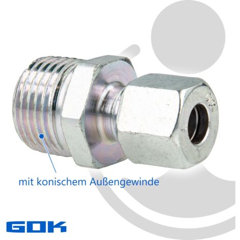 Schneidringverschraubung Typ GERK - Gerade Verschraubung Ø 8 mm x R 1/2 Zoll AG, konisch (R), Stahl verzinkt, Schneidring Stahl