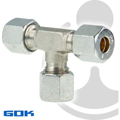 Schneidringverschraubung Typ T - T-Stück mit 3 x Verschraubung Ø 10 mm, Stahl verzinkt, Schneidring Messing
