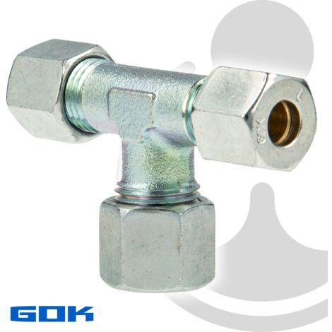Schneidringverschraubung Typ TR - T-Stück - reduziert Ø 10 x 8 x 10 mm , Stahl verzinkt, Schneidring Stahl