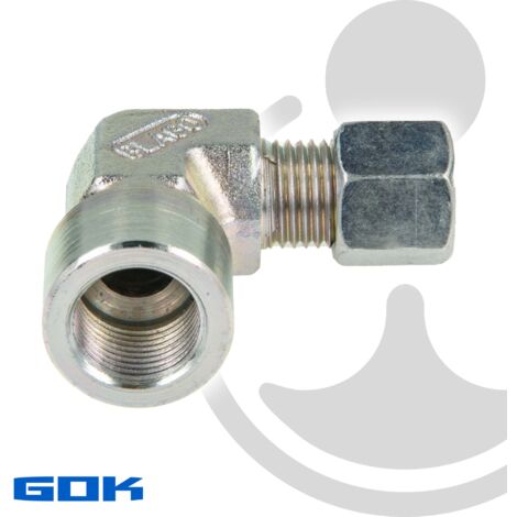 Schneidringverschraubung Typ WAI - 90° Winkel - Verschraubung Ø 10 mm x 3/8 Zoll IG, Stahl verzinkt, Schneidring Messing