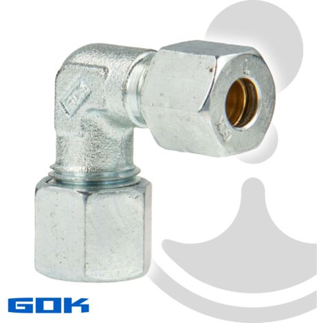 Schneidringverschraubung Typ WR - 90° Winkel Verschraubung Ø 12 x 10 mm, reduziert, Stahl verzinkt, Schneidring Messing