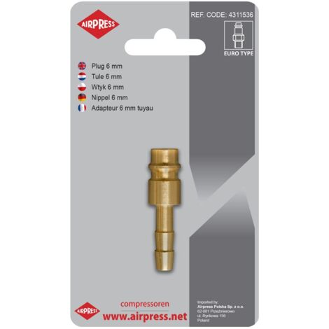 SCHNELLKUPPLUNGSSTECKER MIT 6MM SCHLAUCHAUSGANG - AP 4311536