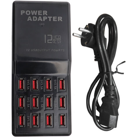 Schnellladegerät mit 12 USB-Anschlüssen für Smartphones und Tablets – Mehrfachladestation (110–240 V) EU