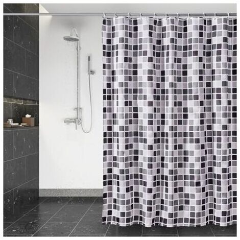 Schnelltrocknender Duschvorhang, wasserdichter Duschvorhang aus Polyestergewebe, maschinenwaschbar, halbtransparenter Badezimmervorhang mit 12 Haken, 180 x 200 cm, Mosaikmuster