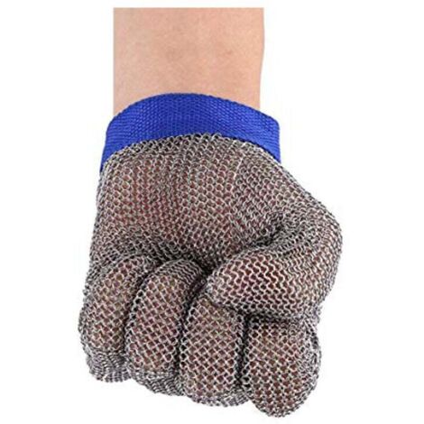 Schnittfeste Handschuhe aus Edelstahl zum Austernöffnen und Fleischschneiden (1 Stück, Blau-XL)