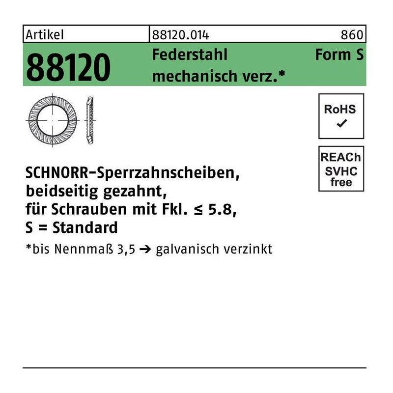 Schnorr - Sperrzahnscheibe R 88120 beidseitig gezahnt S14 x22 x1,2 Federstahl mechanisch verzinkt