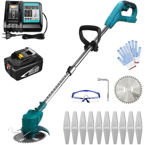 MAWIRON Schnurloser Rasentrimmer, 30-mm-Elektro-Rasentrimmer mit Messersätzen, mit 1 5,5-A-Akku und DC18RC-Ladegerät, kompatibel mit dem Makita-Ladegerät