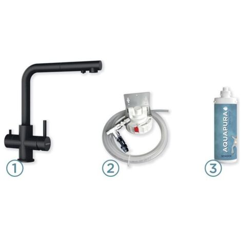 Schock AQUAPURA 3X1 Miscelatore cucina tre vie acqua filtrata con microfiltro integrato nero
