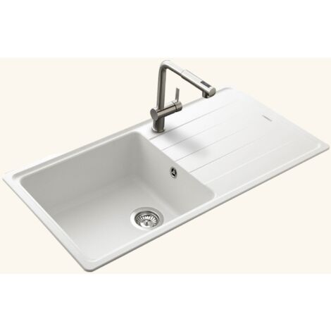 Schock – Évier granit blanc 100x50 cm à encastrer – 1 bac réversible avec égouttoir – Bonde et siphon inclus – Fabriqué en Allemagne