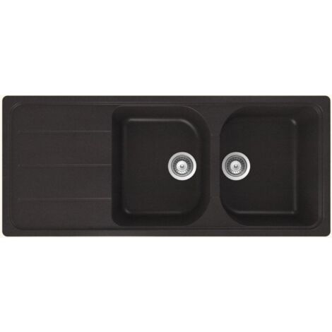 Schock – Évier granit noir 116x50 cm – 2 bacs réversibles – Évier à encastrer avec vidage manuel – Bonde et siphon inclus