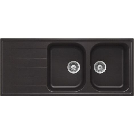 Schock – Évier granit noir 116x50 cm – 2 bacs réversibles – Évier à encastrer avec vidage manuel – Meuble sous évier 80 cm minimum