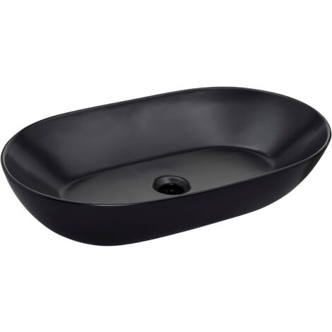 SCHÖNER WOHNEN-Kollektion Waschbecken SATI oval mit Überlauf, Keramik, 60 x 42 x 14,2 cm, geeignet als Aufsatzwaschbecken, Mattschwarz