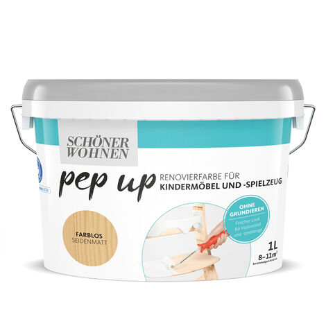 Schöner Wohnen Pep Up Renovierfarbe für Kindermöbel Seidenmatt farblos 1,0 Ltr.
