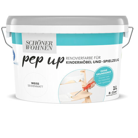 Schöner Wohnen Pep Up Renovierfarbe für Kindermöbel Seidenmatt weiß 1,0 Ltr.