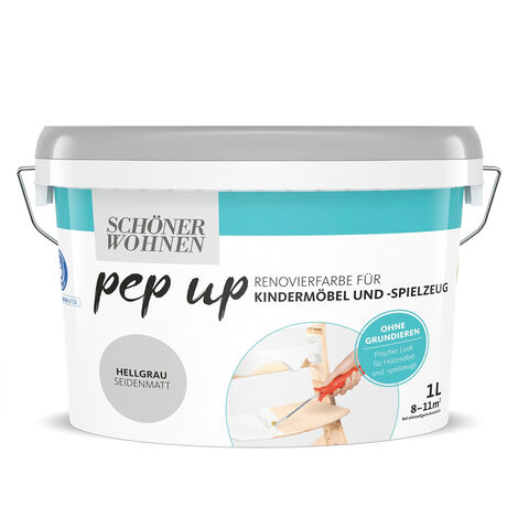 Schöner Wohnen Pep Up Renovierfarbe Kindermöbel Seidenmatt hellgrau 1,0 Ltr.