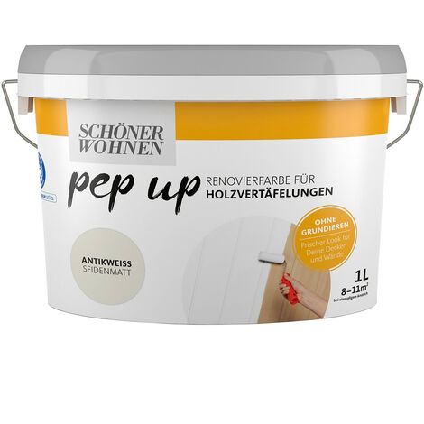 Schöner Wohnen Pep Up Renovierungsfarbe für Holzvertäfelungen 1,0 Ltr. Antikweiss