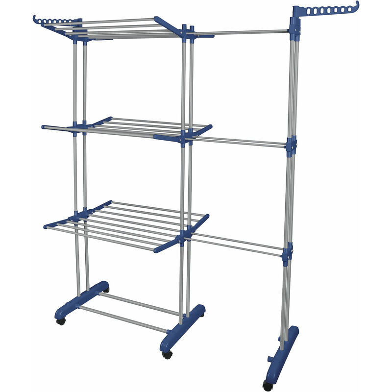 Séchoir à Linge Extensible Pliable Étendoir Mobile Grand Capacité - Bleu Gris