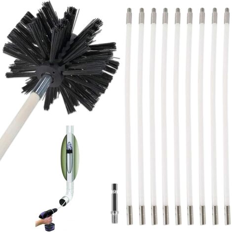 Schornsteinreinigungsset, Schornsteinreinigungsbürste Ø100 mm für Schornsteine mit 9 flexiblen Stangen à 410 mm und 1 Bürstenkopf
