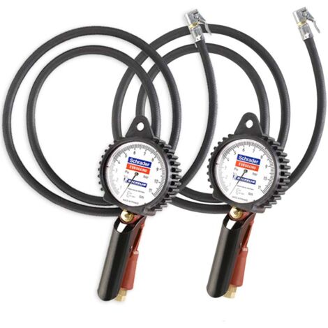 Schrader – Lot de 2 pistolets manomètres de gonflage – Pression 0,7 à 11 bars – Tuyau 1,5m – Poignée anti-pincement – Conforme norme AFNOR