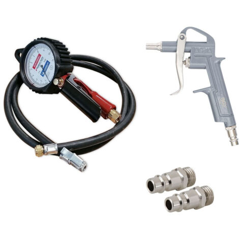 Schrader – Pistolet de gonflage manomètre – Pression 0,7 à 11 bars – Tuyau 1,5m – Embouts pour raccord pneumatique EURO – Soufflette à air comprimé