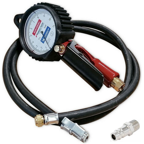 Schrader – Pistolet de gonflage professionnel avec manomètre 0,7 à 11 bars – Tuyau 1,5m – Embout raccord pneumatique 1/4' BSP