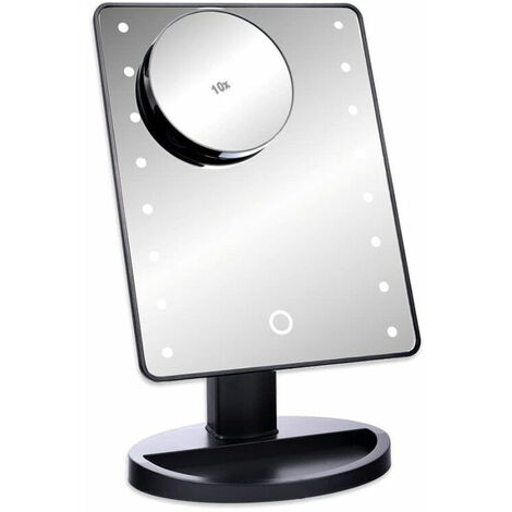 Schramm® BLACK LED-Schminkspiegel mit 10-facher Vergrößerung Schminkspiegel mit LED-Schminkspiegel mit Beleuchtung Freistehender Spiegel Vergrößerungsspiegel Badezimmerspiegel Vergrößerungsspiegel Ver