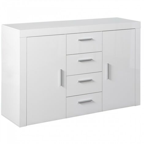 Schrank 2 Türen 4 Schubladen Weiß lackiert 134X40Xh cm. 86