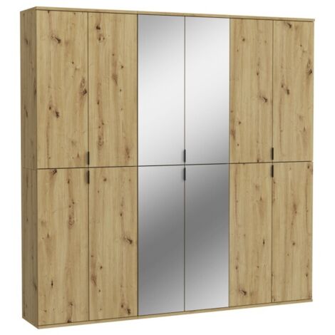 Schrank BODITE – 12 Türen mit Spiegeln – Helles Eichenholz