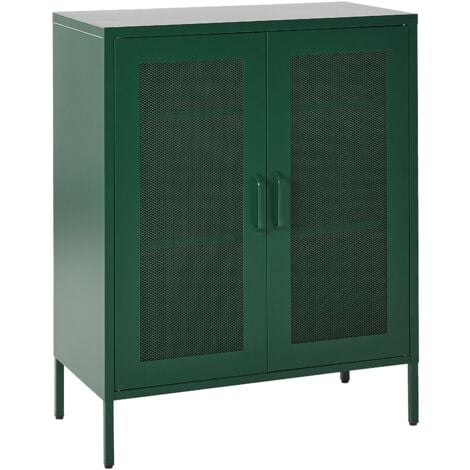 BELIANI Schrank Grün Metall 80 x 40 x 102 cm mit 2 durchsichtigen Türen 2 Regalböden 2 Griffen Flur Schlafzimmer Küche Wohnzimmer