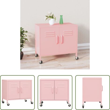 Schrank mit Rädern -  Lagerschrank Rosa 60x35x56 cm Stahl