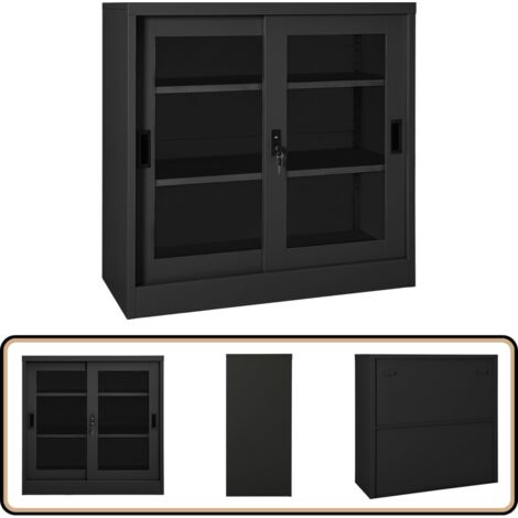 Schrank mit Schiebetür Anthrazit 90x40x90 cm Stahl - Bürostuhl - Schreibtisch - Stauraum - Metallregal - Garderobe