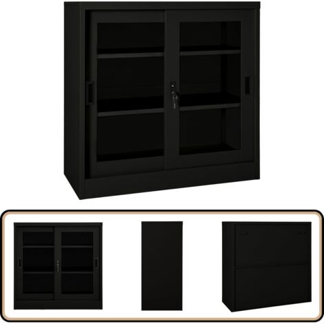 Schrank mit Schiebetür Schwarz 90x40x90 cm Stahl - Bürostuhl - Schreibtischschublade - Stauraum - Regal - Metallregal