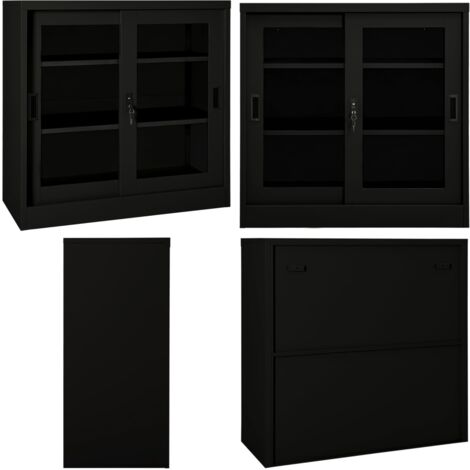 Schrank mit Schiebetür Schwarz 90x40x90 cm Stahl - Bürostuhl - Schreibtischschublade - Stauraum - Regal - Metallregal - Home & Living