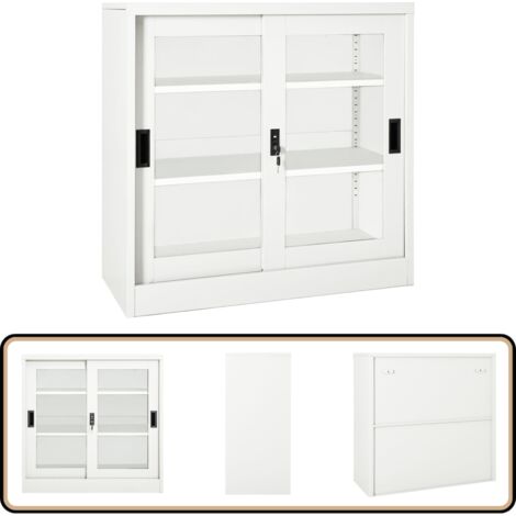 Schrank mit Schiebetür Weiß 90x40x90 cm Stahl - Bürostuhl - Schreibtisch - Stauraum - Regal - Metallregal
