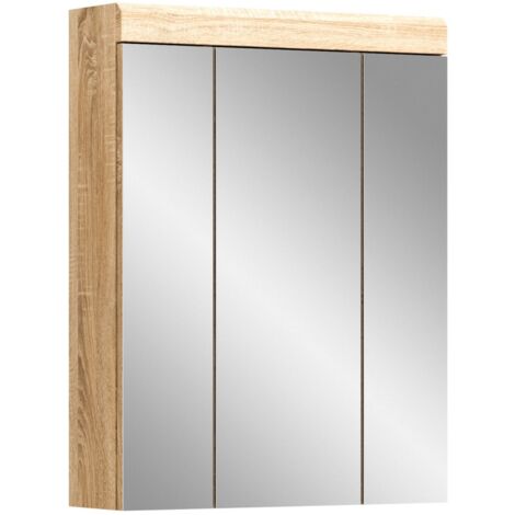 Schrank mit Spiegeln LEWOTO – Weiß und Eiche – 60x79x18 cm
