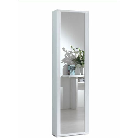 Schrank mit Spiegelrahmen, Tür, sieben Einlegeböden, weißer Spiegelrahmen, weiß