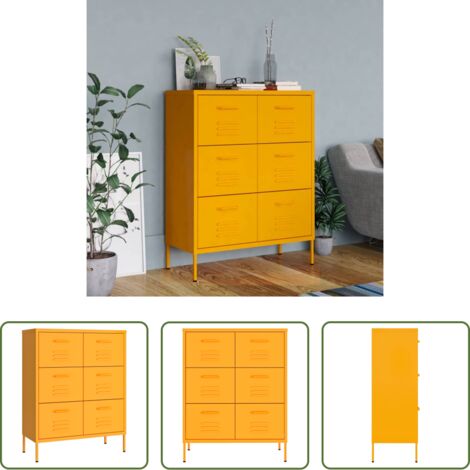 Schrank -  Schubladenschrank Senfgelb 80x35x101,5 cm Stahl
