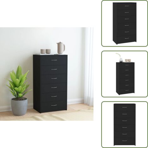 Schrank - vidaXL Sideboard mit 6 Schubladen Schwarz 50x34x96 cm Holzwerkstoff - Wohnzimmer