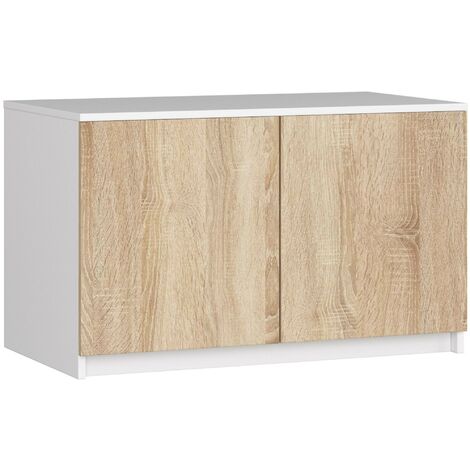 Schrankaufsatz für Kleiderschrank AKORD S90 Weiß 90 cm 2 Türen 2 Ebenen Front Sonoma-Eiche B90 x H55 x T51 cm
