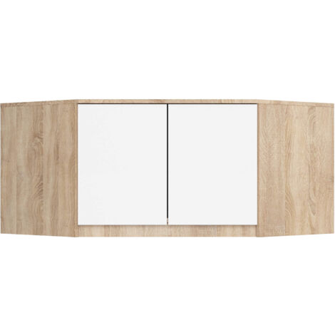 Schrankaufsatz S100 Sonoma Eiche 100 cm 2 Türen Front Weiß 3 Regalböden B100xH55xT50 cm