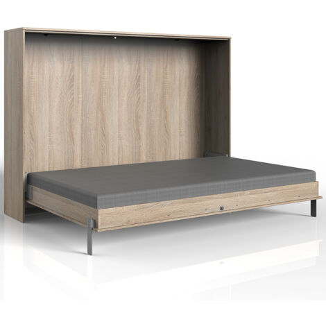 Schrankbett 140x200 cm Eiche sägerau Jugendbett Gästebett Klappbett JOKSI-43, B/H/T 212/154/43 cm