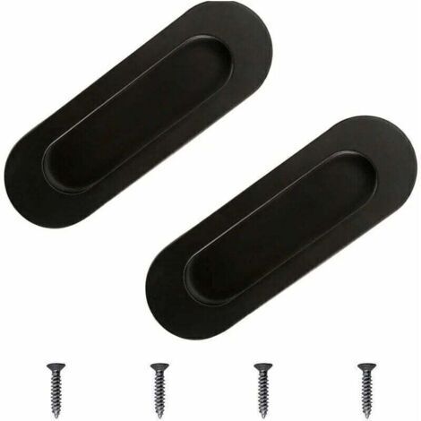 Schrankgriffe, 2 Stück bündig eingelassene Schiebetürgriffe aus schwarzem Edelstahl, oval, für Schubladenschränke